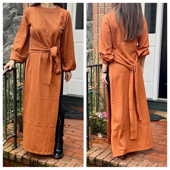 Maxi Dress with Side Slit and Tie Waist Detail - Picture 3 of 8